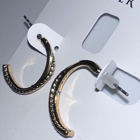 Charter Club Gold Tone Twisted Double-Row C-Hoop Earrings New - Picture 3 of 4